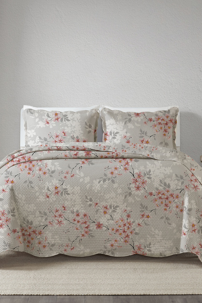 Kit Cobre Leito Colcha Solteiro 2 Peças Boutis Estampada Dupla Face - Lily