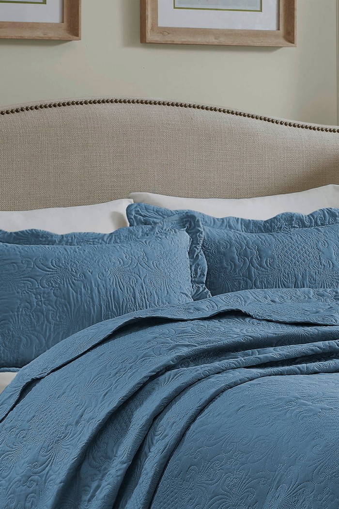 Kit 2 Porta Travesseiros Matelasse 150 Fios Microfibra 70x50cm com Aba Americana Splendor Azul