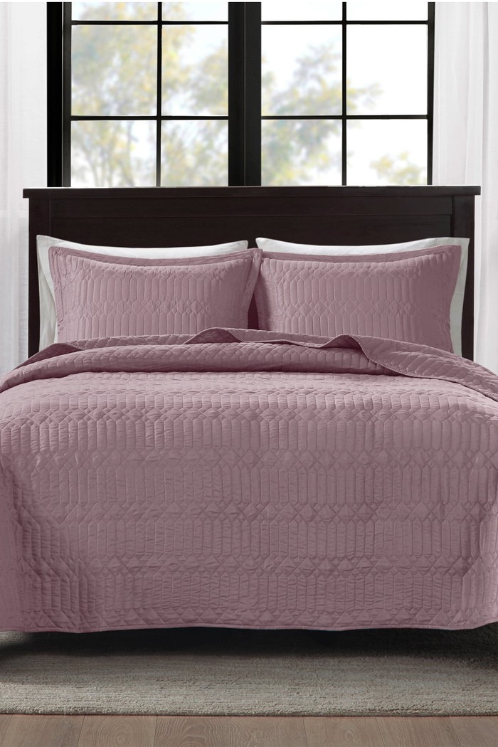 Kit Cobre leito Colcha King 3 Peças Daily Lisa Microfibra Costurada - Rose