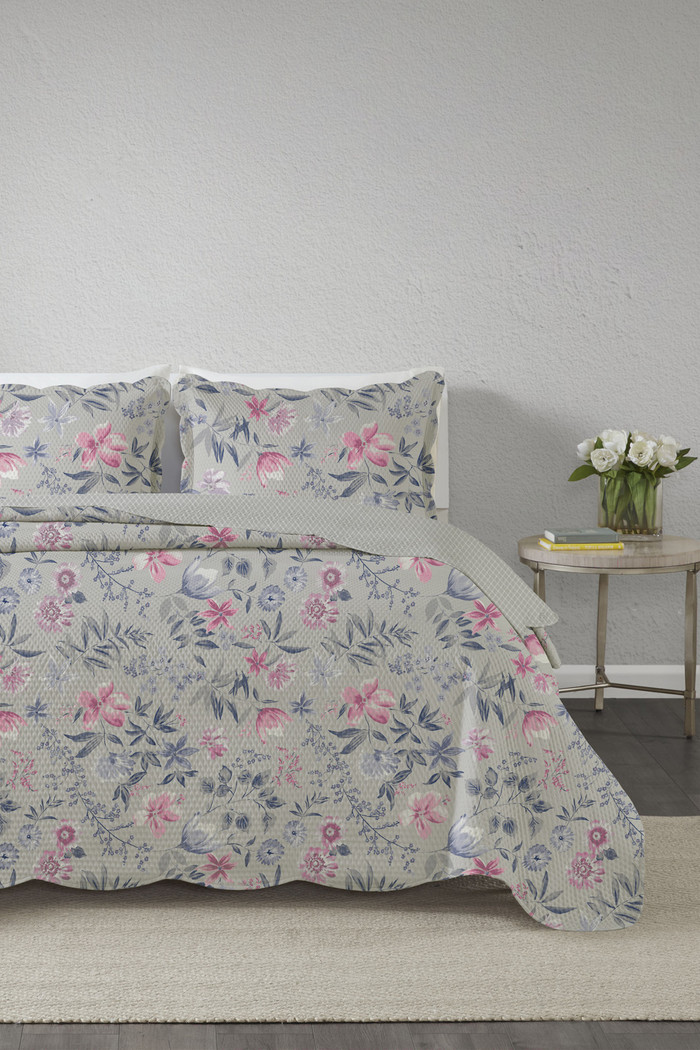 Kit Cobre Leito Colcha Solteiro 2 Peças Bouti Microfibra Estampada - Violet