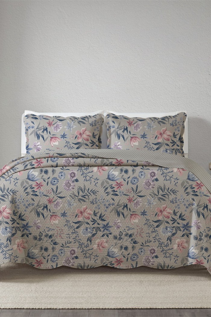 Kit Cobre Leito Colcha King 3 Peças Bouti Microfibra Estampada - Violet