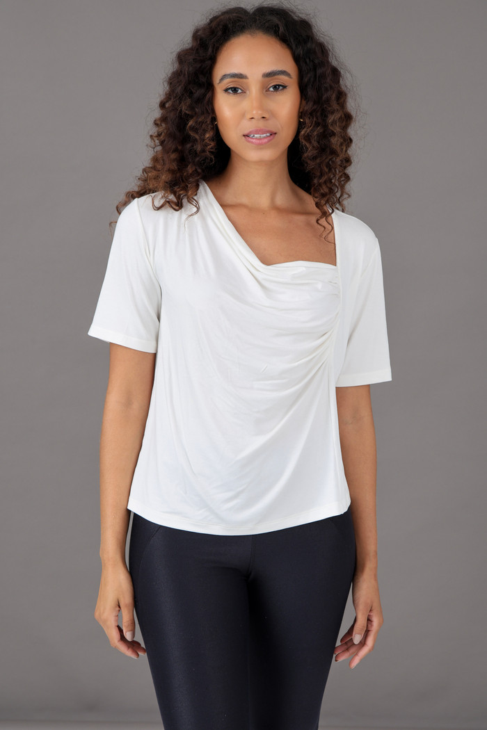 Blusa Feminina Decote Drapeado Branca