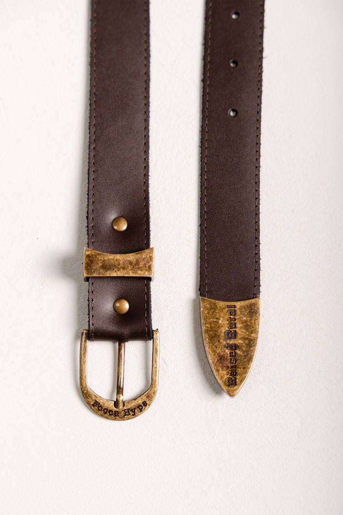 CINTO COURO FOCCA MARROM - OURO VELHO