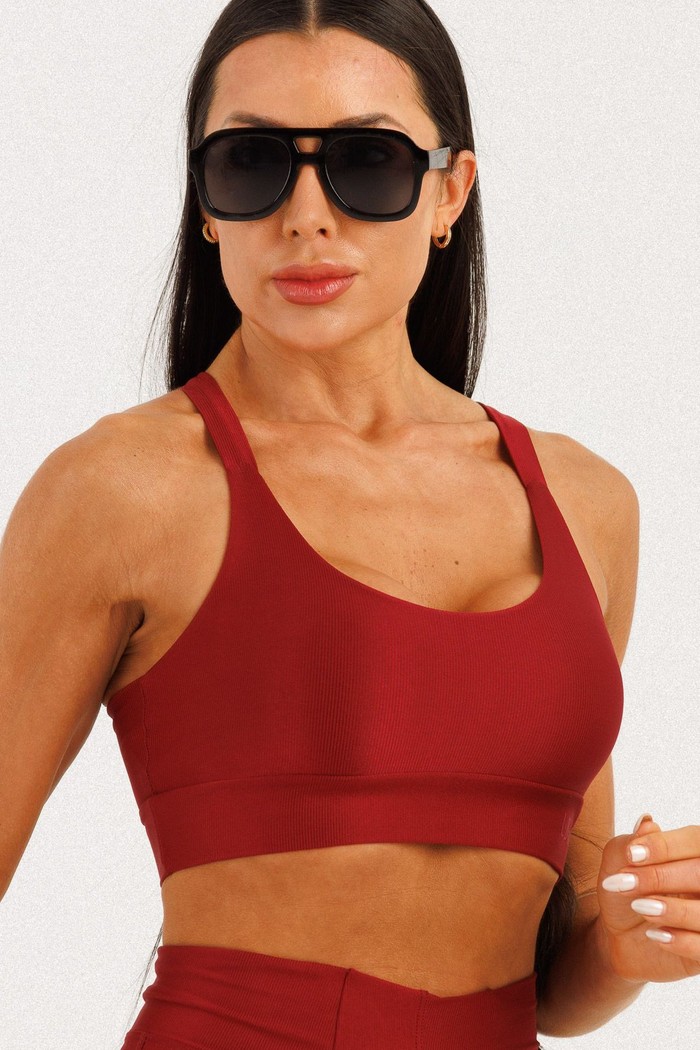 Top Canelado Alça Larga Cereja