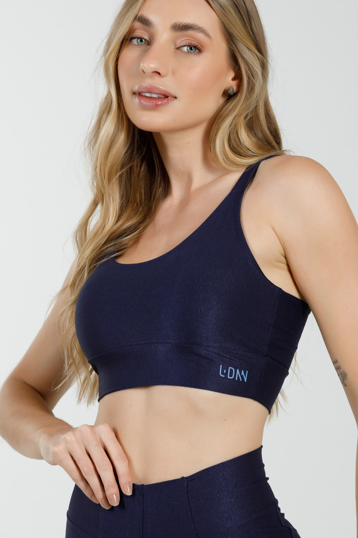 Top Canelado Alça Larga Azul Marinho