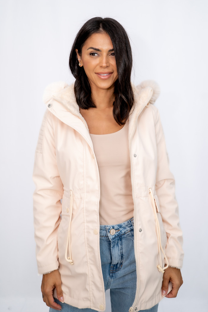 Parka Dupla Face Nylon e Pelo com Capuz Off Whitte