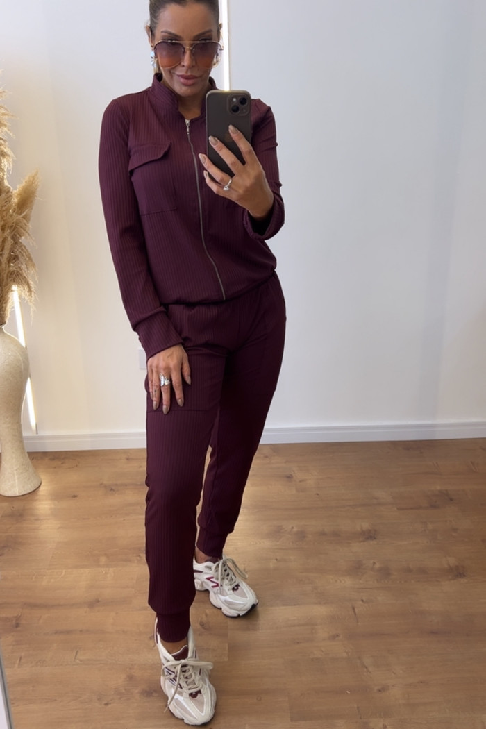 Conjunto em Malha canelada  Dalila Inverno Vinho