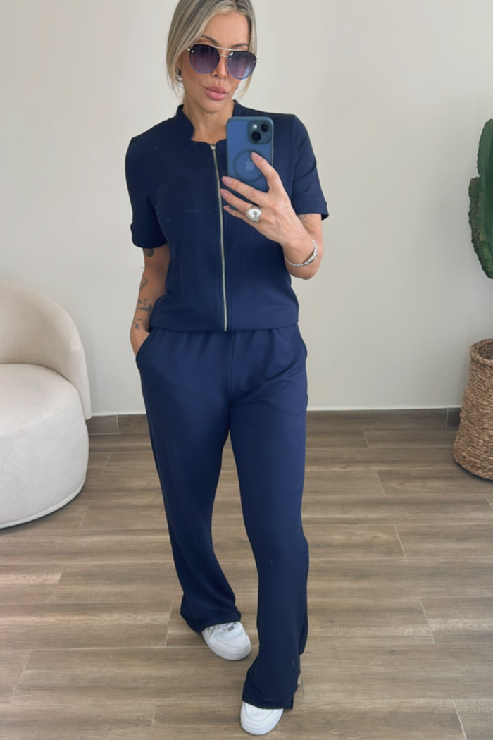 Conjunto feminino em moletinho Azul marinho Betina