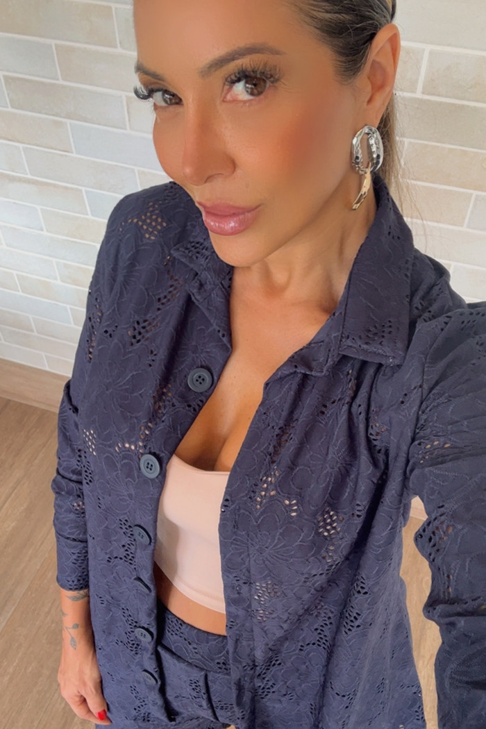 Conjunto De Camisa e Bermuda na Malha Lasie Marinho Marilia