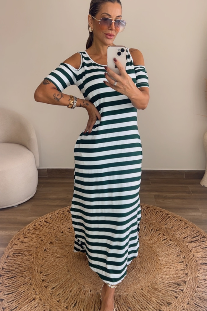 Vestido Giulia listrado Branco/Verde