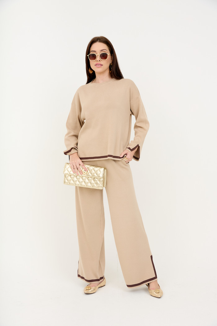 Conjunto de Blusa e Calça em Tricot Nápoles - Bege