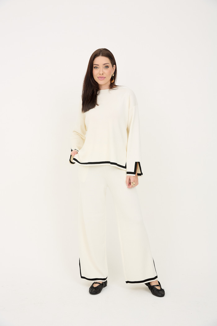 Conjunto de Blusa e Calça em Tricot Nápoles - Off White