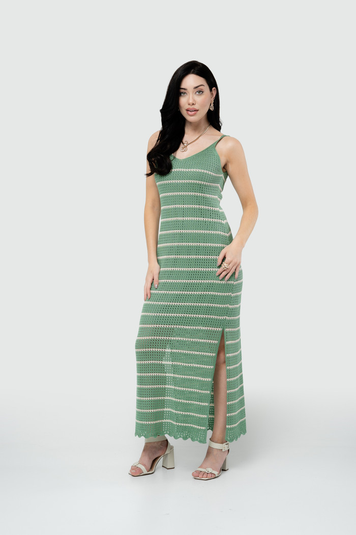 Vestido Midi de Alça Tricot - Verde