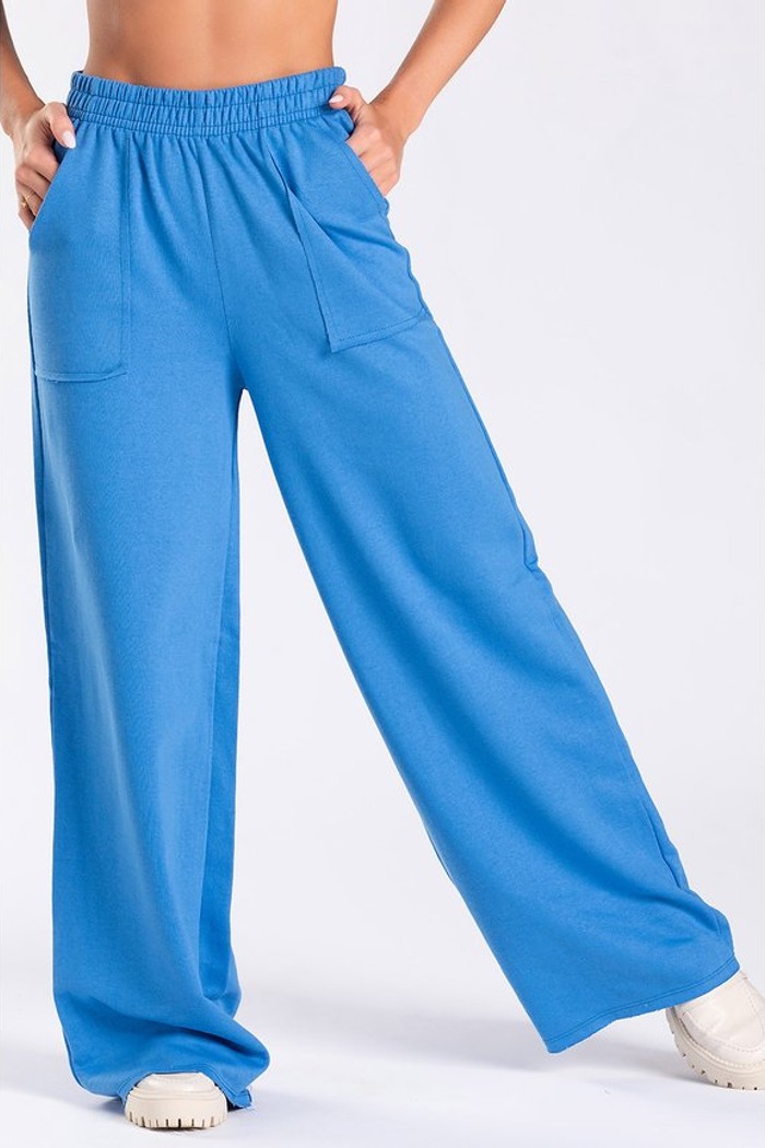 Calça Wide Leg Moletom Azul Denim