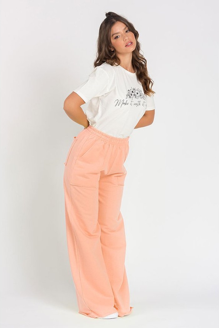 Calça Wide Leg Moletom Salmão