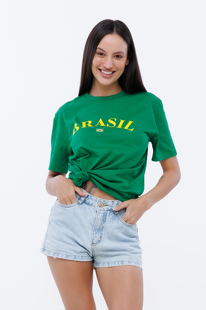Camiseta Feminina Básica Brasil Adulto Verde