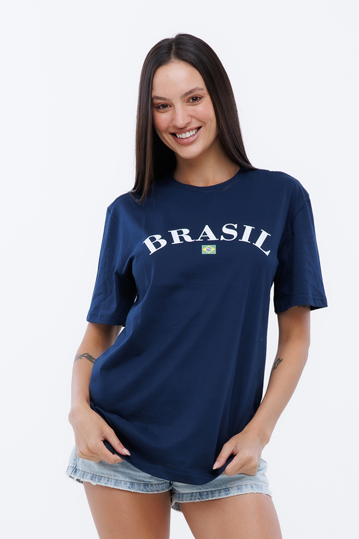 Camiseta Básica Brasil Adulto Azul Marinho
