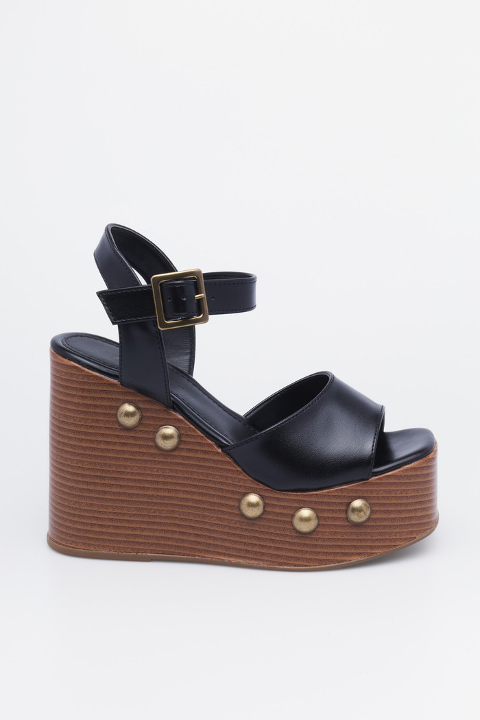 Sandália Dalva preta anabela alta