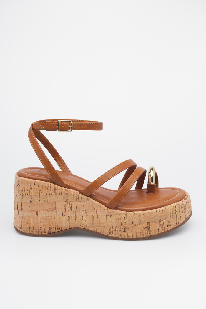 Sandália Valentina Camel plataforma em cortiça