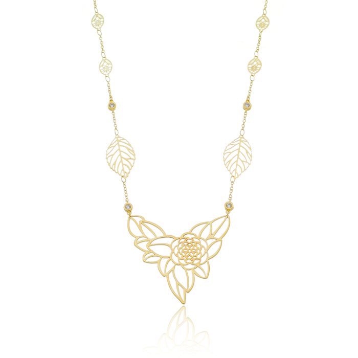 COLAR FLOR FOLHAS ZIRC