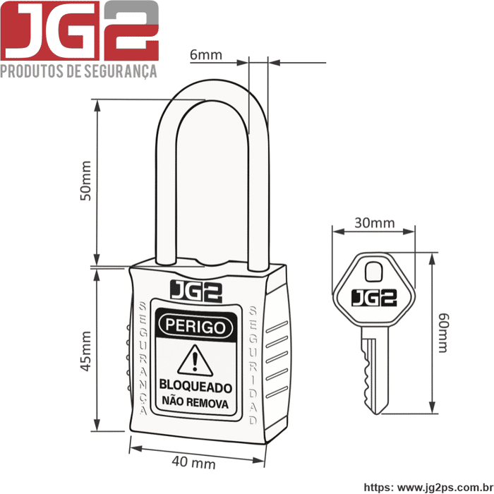 Cadeado de bloqueio JG2 haste de Aço 2" (50mm) JGL050-2