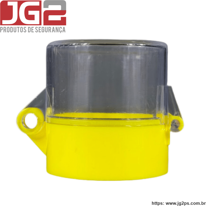 Bloqueio JG2 para botão emergencial de tampa acrílica Altura: 55mm Diâmetro: Ø55mm Furo: Ø30mm  JGL200-6