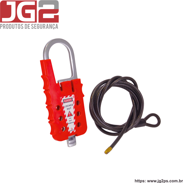 Gancho de bloqueio JG2 plástico multiuso, 6 furos, com cabo de aço Ø4mm x 1,8m ajustável e haste de aço cromada JGL255-1