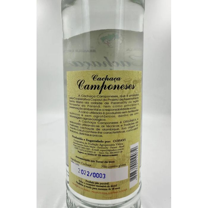 Cachaça Orgânica Camponeses - PRATA 700ml