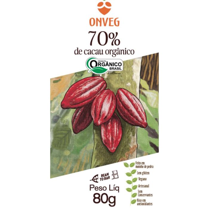 Chocolate 70% de Cacau Orgânico OnVeg 80g