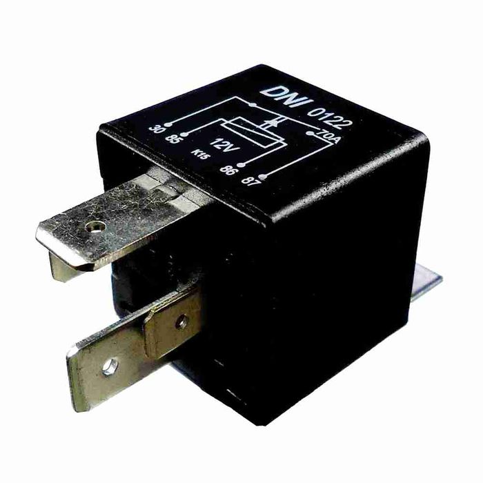 DNI0122 12V - RELE AUX. C/ SUP. 70A 12V- 4 TERM. (2 LARGOS) - PC