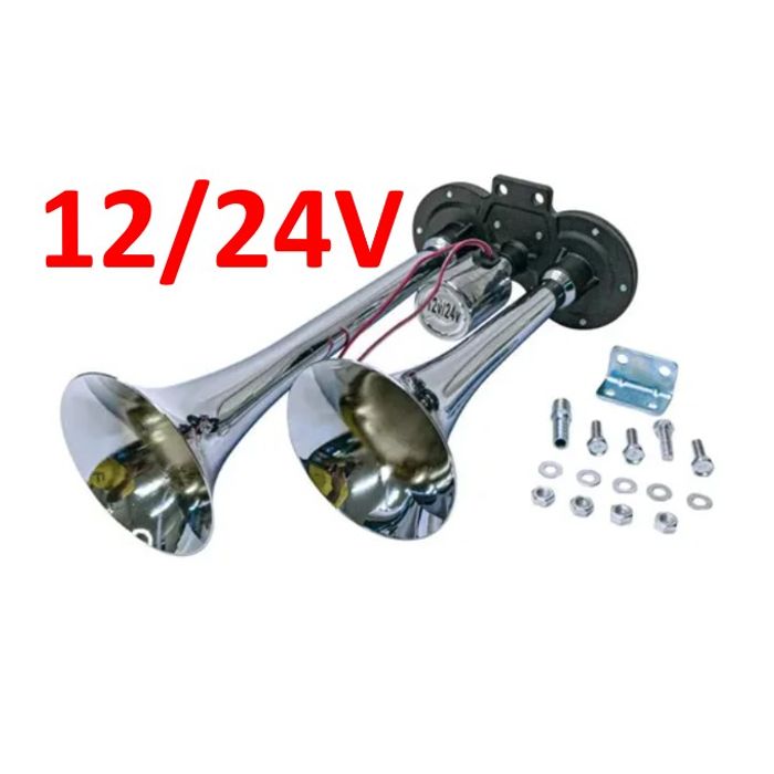 GB1091 12/24V - BUZINA ELETROPNEUMATICA 12/24V- CROMADA- 2 CORNETAS (EMB. COM 01 PECA- VALOR UNITARIO) - PC