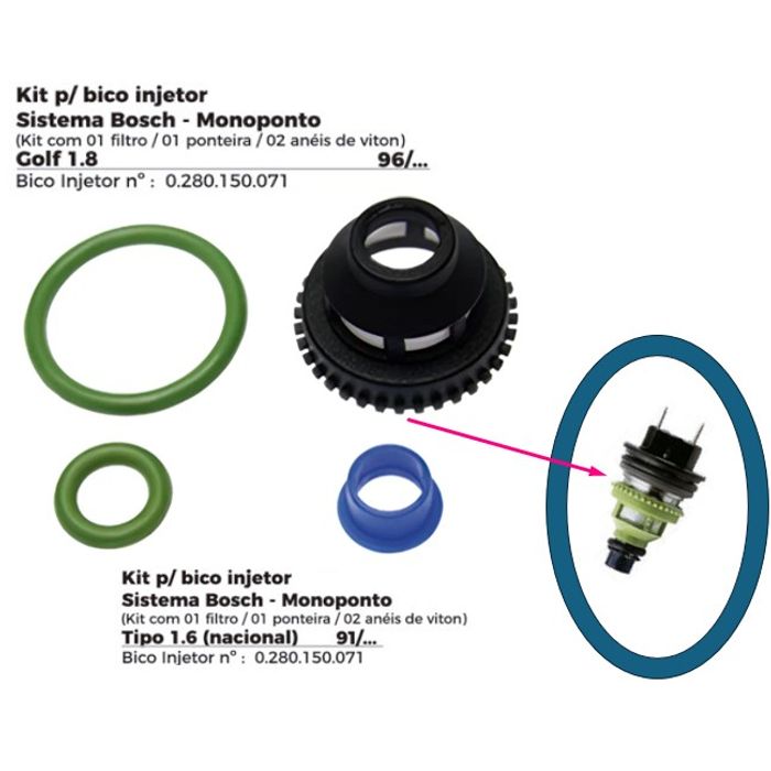 ISO1902308 - REPARO BICO INJETOR SISTEMA BOSCH MONOPONTO GOLF 1.8/ TIPO NACIONAL (EMB. COM 01 PECA - VALOR UNITARIO) - KIT