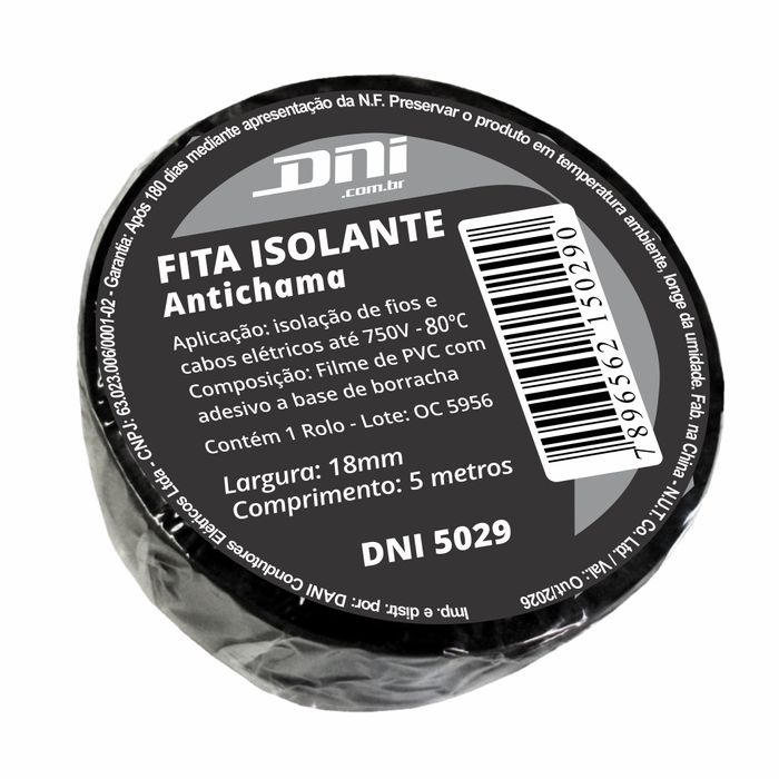 DNI5029 PT - FITA ISOLANTE PVC - 5MTS - PRETA - PC