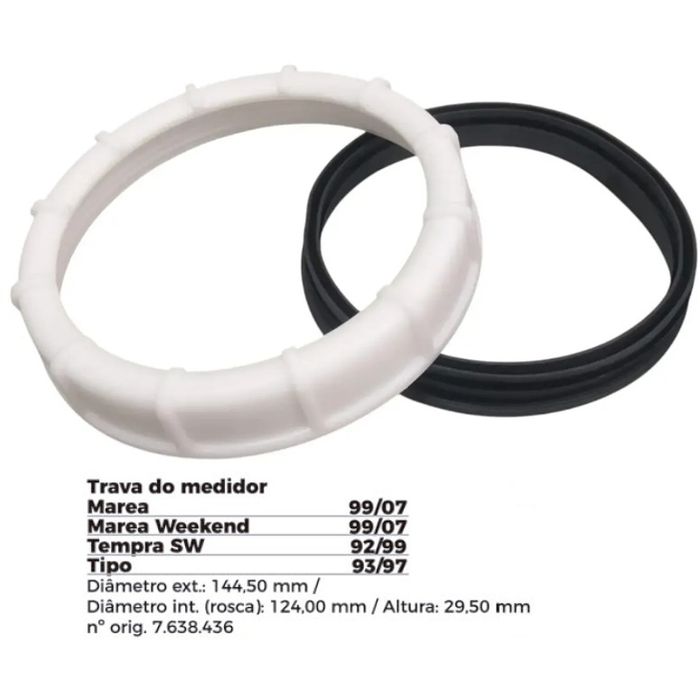 ISO1904007 G - TRAVA BOIA COMBUSTIVEL FIAT/ MAREA/ TIPO/ BRAVA- COM GUARNICAO- DIAMETRO EXTERNO 144,50MM, DIAMETRO INTERNO (ROSCA) 124,00MM, ALTURA 29,50MM (EMB. COM 01 KIT - VALOR DO JOGO) - JG