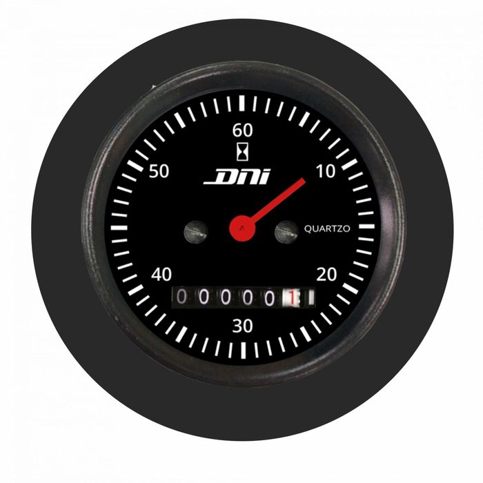 DNI4502 12/24V - HORIMETRO FUNDO PTO - ARO PT- 52MM - 12/24V UNIV. - C/ ILUMINACAO E AMORTECEDOR - 8,0 X 5,2 X 5,2 CM - PC