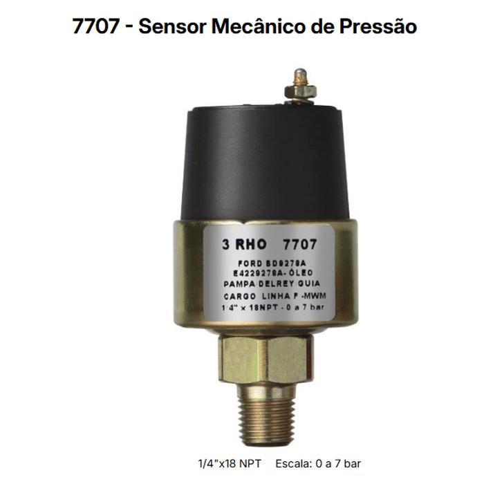 RHO7707 - SENSOR PRES. OLEO CARGO MWM APOS 84/ DEL REY CHIA APOS 84 - PC