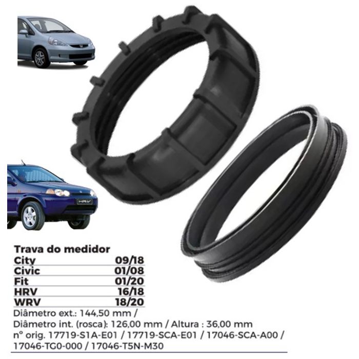 ISO1904019 G - TRAVA BOIA COMBUSTIVEL HONDA/ FIT/ CIVIC/ HRV- COM GUARNICAO- DIAMETRO EXTERNO 144,50MM, DIAMETRO INTERNO (ROSCA) 126,00MM, ALTURA 36,00MM (EMB. COM 01 - KIT VALOR DO KIT) - KIT