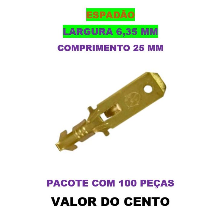 ISO80187 - TERMINAL ESPADAO COM TRAVA - LARGURA 6.35 MM - COMPRIMENTO 25 MM (EMB. COM 100 PECAS - VALOR DO CENTO) - CT