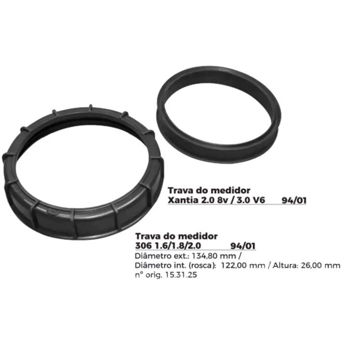 ISO1904015 G - TRAVA BOIA COMBUSTIVEL PEUGEOT 306/ CITROEN XANTIA- COM GUARNICAO- DIAMETRO EXTERNO 134,80MM, DIAMETRO INTERNO (ROSCA) 122,00MM, ALTURA 26,00MM (EMB. COM 01 - KIT VALOR DO KIT) - KIT