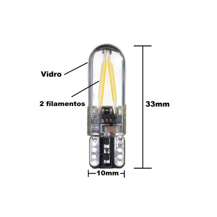 ISO6LT2825COB 12V - LAMPADA PINGO (ESMAGADA) SIST. INTEGRADO VD 9MM X 35MM 02 FILAMENTO (EMB. COM 1 PECA- VALOR UNITARIO) - PC