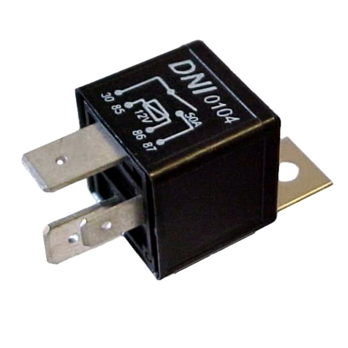 DNI0104 12V - RELE AUX. MASSEY FERGUSON- 50A- 12V- (4 TERM. 2 LARGOS) C/ SUP.  - PC