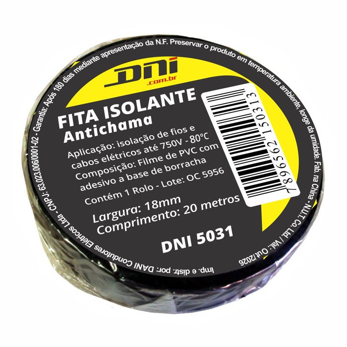 DNI5031 20 MT - FITA ISOLANTE PVC PRETA - 20MTS - PC