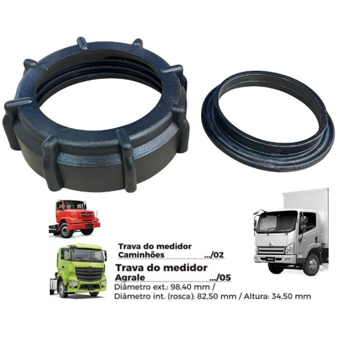 ISO1904021 G - TRAVA BOIA COMBUSTIVEL MERCEDES BENS 02/ AGRALE/ CAMINHAO - COM GUARNICAO- DIAMETRO EXTERNO 98,40MM, DIAMETRO INTERNO (ROSCA) 82,50MM, ALTURA 34,50MM (EMB. COM 01 - KIT VALOR DO KIT) - KIT