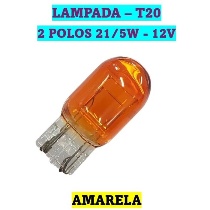 ISO14LX12066 AMB 12V - LAMPADA HALOGENA PINGO T20 AMBAR 21/5W 12V 2 POLOS (EMB. COM 10 PECAS - VALOR UNITARIO) - PC