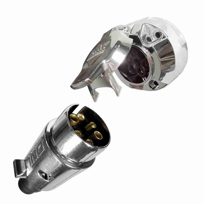 DNI8373 12/24V - TOMADA ENGATE CROMADA REDONDA 6 POLOS COMPLETA (FIXA E MOVEL) PLASTICO 12/24V - KIT