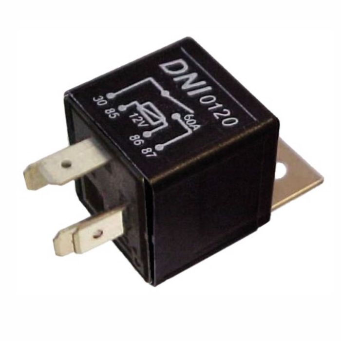 DNI0120 12V 60A - RELE AUX. ALTA POTENCIA 12V 60 AMP. C/ SUPORTE - 4 TERM. NORMAL - PC