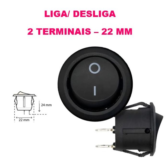 ISO6IT2186 RD2  - CHAVE ON/OFF REDONDA (GANGORRA) 02 TERMINAIS 02 POSICAO 22MM (EMB. COM 01 PECA - VALOR UNITARIO) - PC