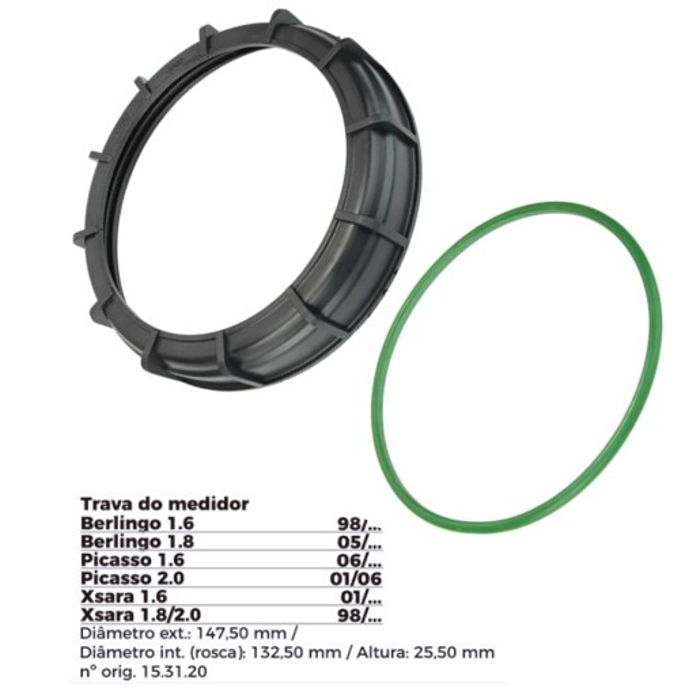 ISO1904008 G - TRAVA BOIA COMBUSTIVEL CITROEN/ XSARA/ PICASSO- COM GUARNICAO- DIAMETRO EXTERNO 147,50MM, DIAMETRO INTERNO (ROSCA) 132,50MM, ALTURA 25,50MM (EMB. COM 01 KIT - VALOR DO JOGO) - JG
