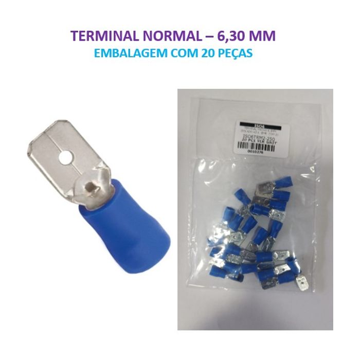 ISO6TRM2-250 - TERMINAL MACHO 6,3MM ISOLADO AZUL (EMB. COM 20 PEÇAS - VALOR UNITARIO) - PC