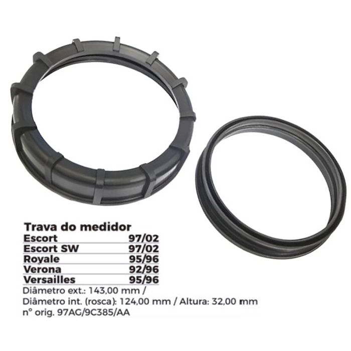 ISO1904001 G - TRAVA BOIA COMBUSTIVEL ECOSPORT/ LOGUS- COM GUARNICAO- DIAMETRO EXTERNO 143MM, DIAMETRO INTERNO (ROSCA) 124MM, ALTURA 32MM (EMB. COM 01 KIT - VALOR DO JOGO) - JG